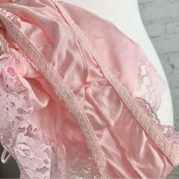 Alana Gale Intimates Nylon Pink Lace Ruffle Two Piece Teddy Robe Lingerie Set L - Picture 13 of 15